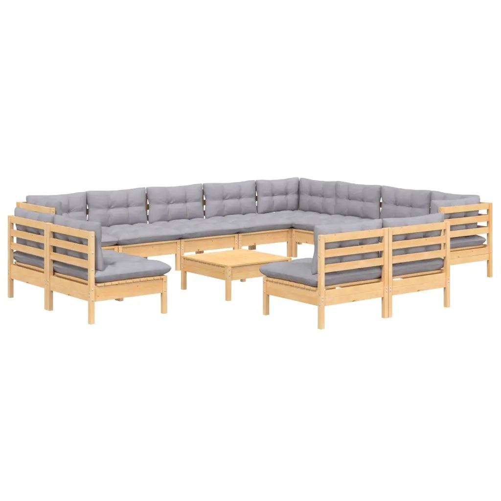 Set Divani da Giardino 13 pz con Cuscini Grigi Massello di Pino cod mxl 42546