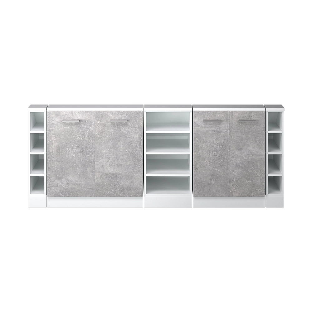 Mobile cucina sottotetto R-Line Calcestruzzo/Bianco 210 cm Set di 5 Vicco