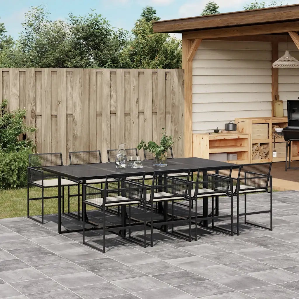 Set da Pranzo da Giardino 9 pz con Cuscini Nero in Polyrattan 3295025