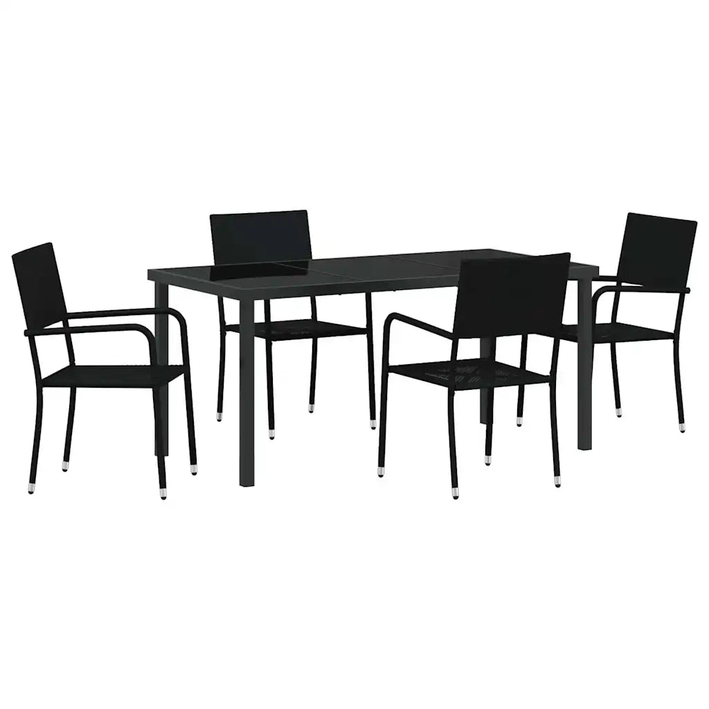 Set da Pranzo per Giardino con cuscino 5 pcs Nero polyrattan