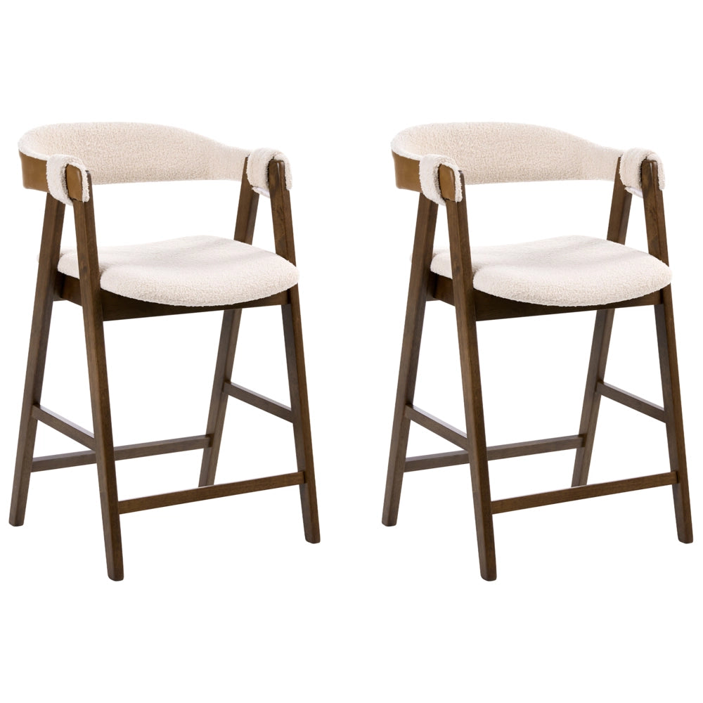 Set di 2 sedie da pranzo in legno scuro e compensato beige in tessuto boucle di poliestere Gambe in legno di gomma Stile tradizionale retrò