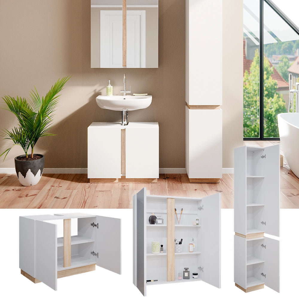 Vicco Set di mobili da bagno Bianco 3 parti, con colonna