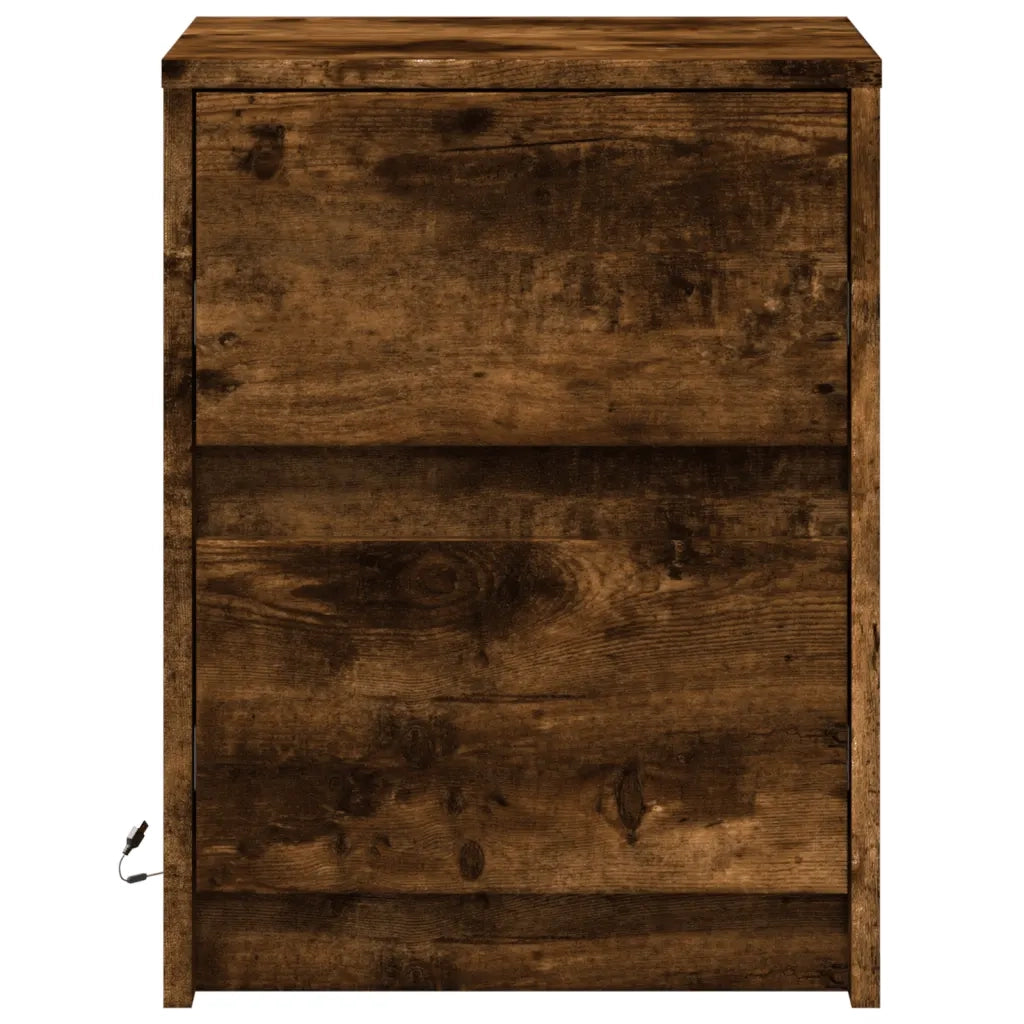 Comodino con Luci LED Rovere Fumo in Legno Multistrato 852041