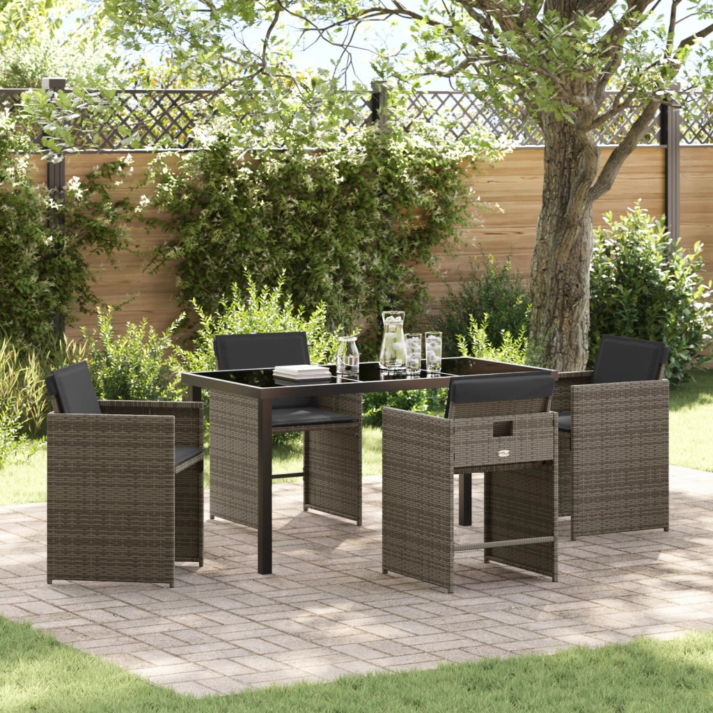 Set da pranzo da giardino a 5 pezzi con cuscini in polyrattan grigio