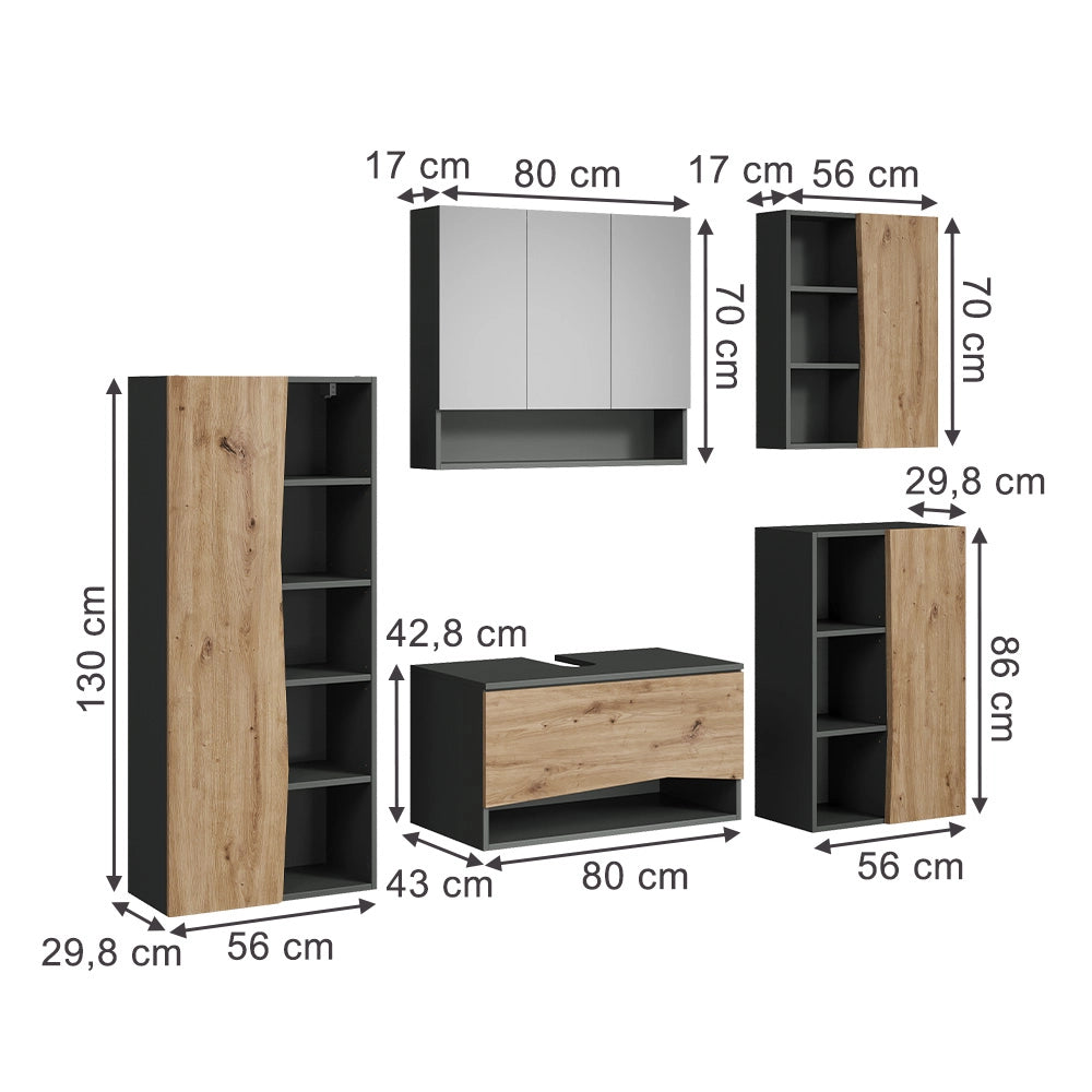 Vicco Set di mobili da bagno Artigiano 5 parti