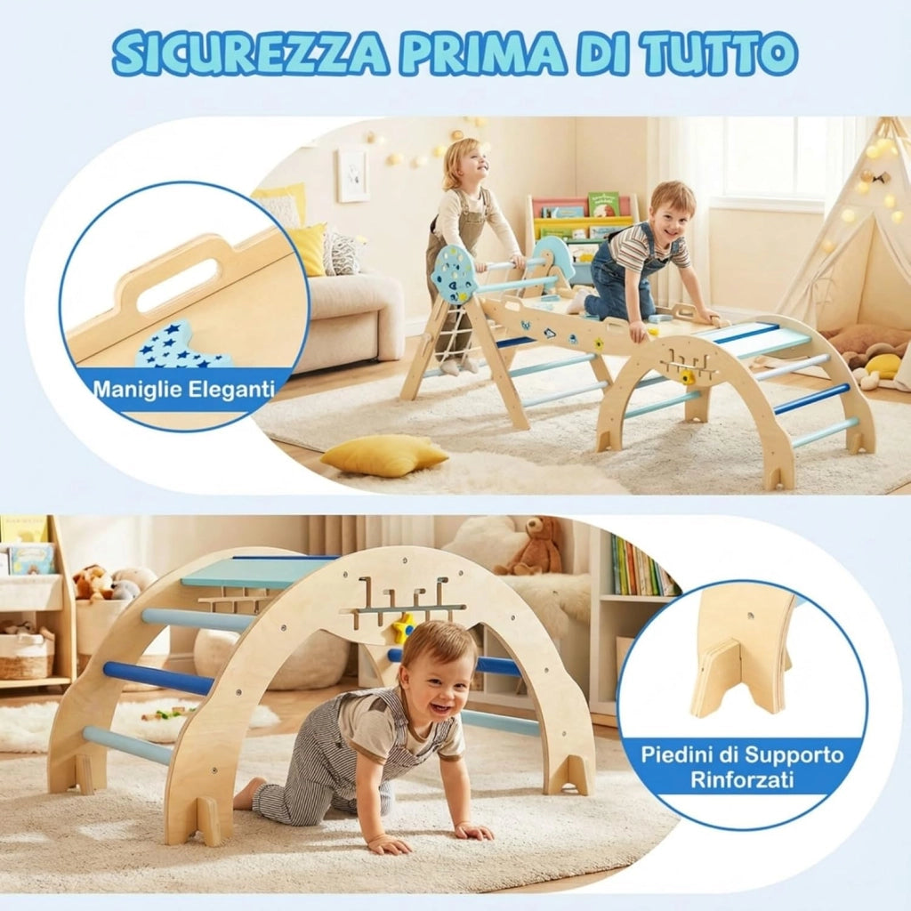 Set da Arrampicata per Bambini, Set Montessori Pieghevole con Arco, Rampa e Scalatore, Giochi da Arrampicata con Blocchi e Gioco del Labirinto, 1 Anni + (Astronauta 3 pezzi, Blu)