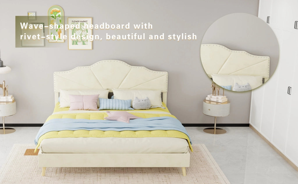 letto morbido tessuto e metallo beige 160 x 200 cm