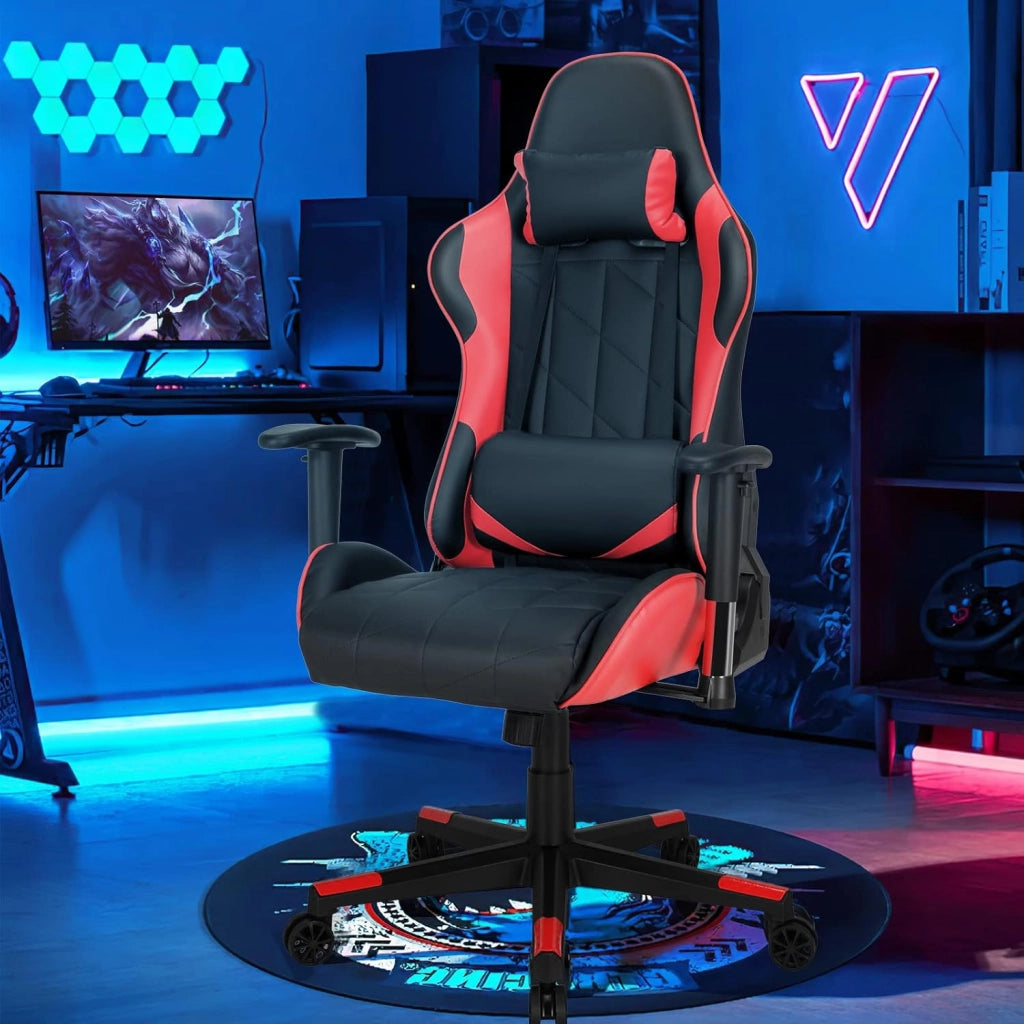 Sedia Gaming, Sedia Girevole con Regolabile Confortevole Supporto Poggiatesta e Lombare, Sedia Computer Comodo Materiale in Cotone di Alta Qualità, Carico di 150 kg, 3 Colori (rosso)