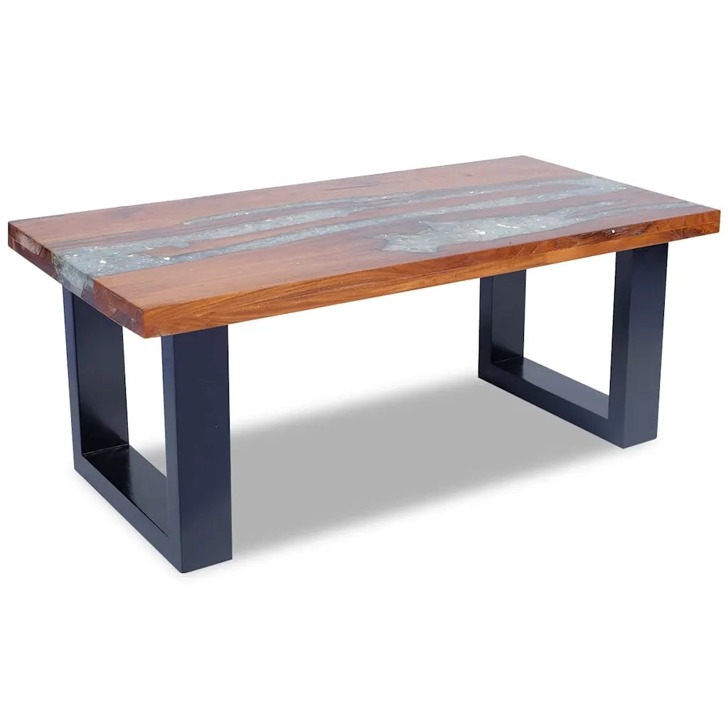 Tavolino da CaffÃ¨ in Legno Massello di Teak e Resina 100x50 cm cod mxl 9841