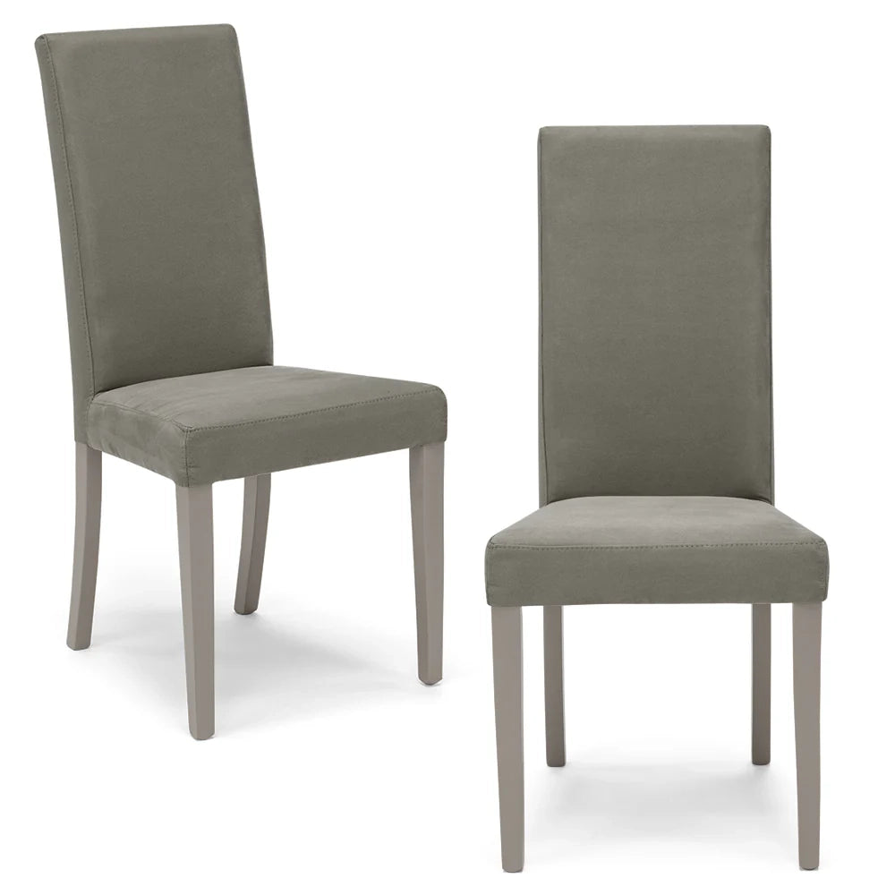 Set 2 sedie imbottite per sala da pranzo EDI NEW, 100% MADE IN ITALY, design moderno, rivestimento in tessuto idrorepellente effetto camoscio colore Grigio, gambe in legno in tinta