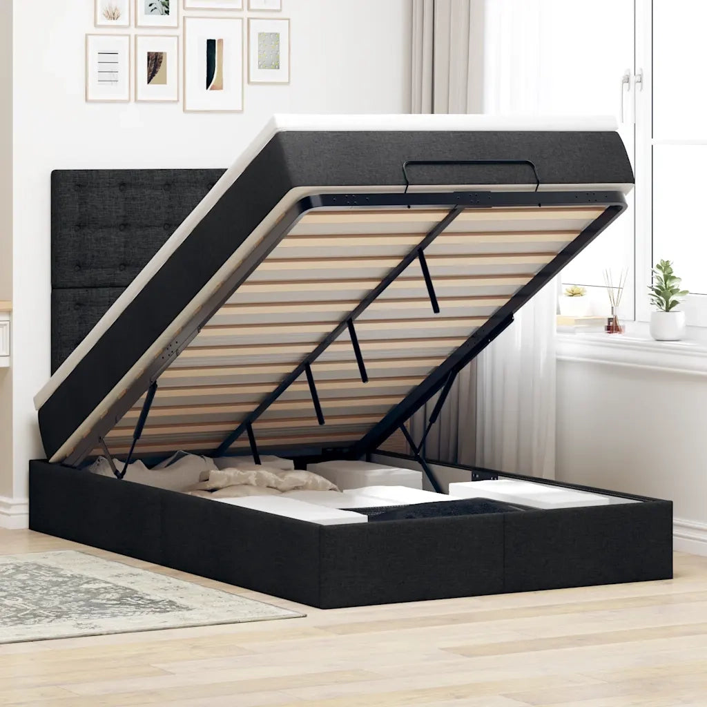 Struttura Letto Pouf con Materasso Nero 120x190 cm in Tessuto 3314157