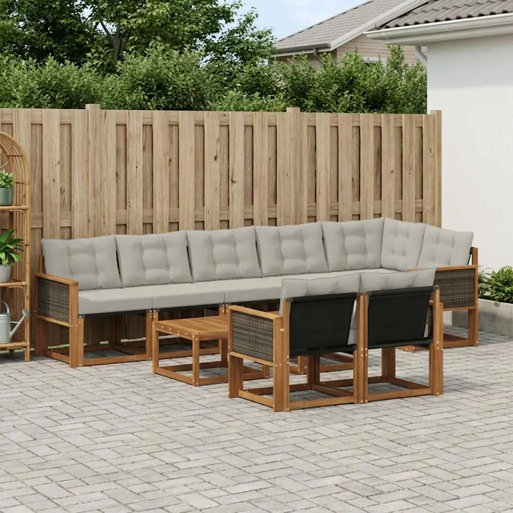 Set di divani da esterno 9 pcs Naturale e Grigio Chiaro 3382043