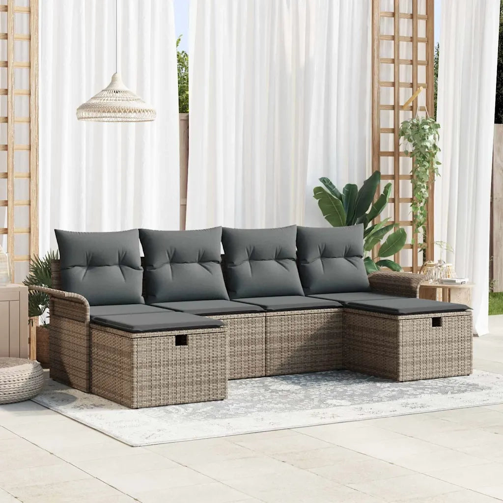 Set Divano da Giardino con cuscino 6 pcs Grigio polyrattan