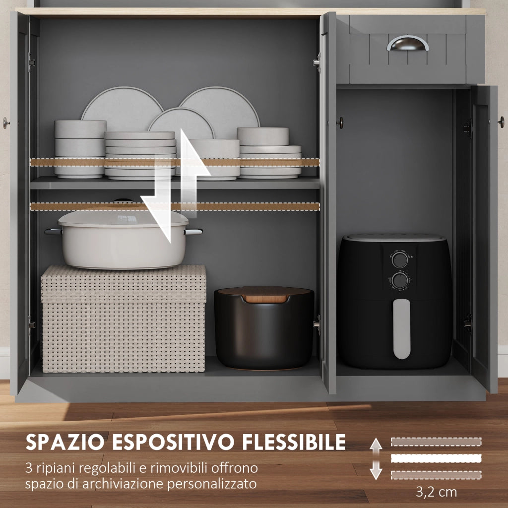 Mobile Cucina Credenza Country 101x39x180cm con Mensole Regolabili in MDF Grigio