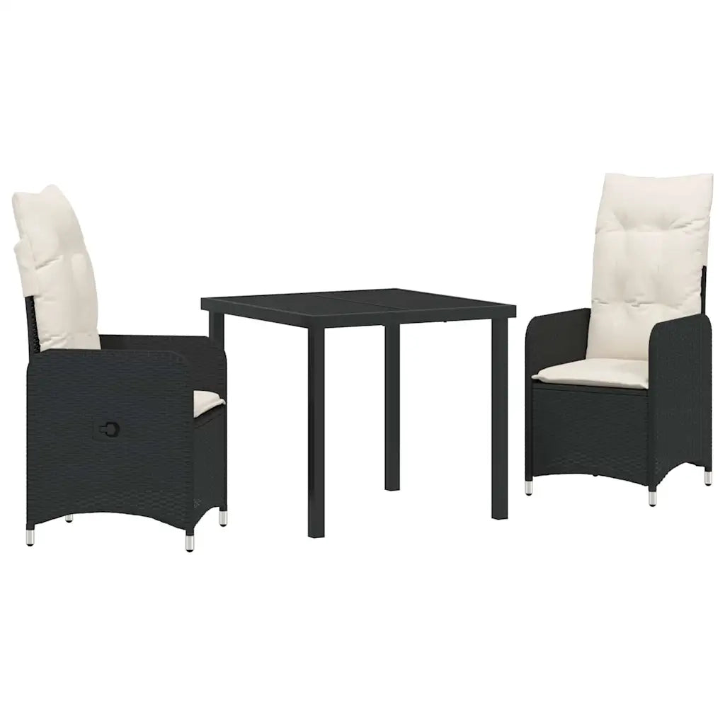 Set da Pranzo per Giardino con cuscino 3 pcs Nero polyrattan 3379632