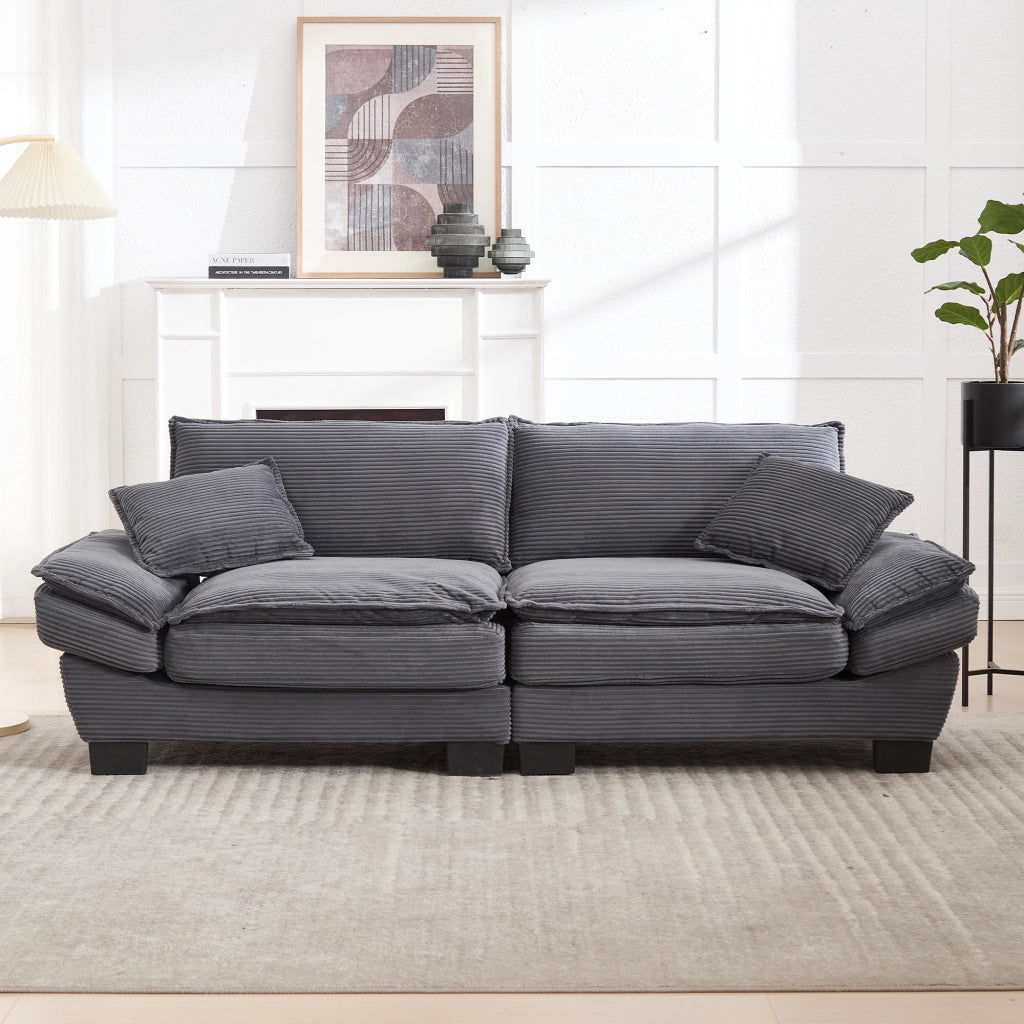 Divano a 2 posti moderno in velluto Dark Gray con braccioli imbottiti e struttura in legno