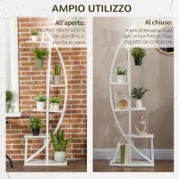 Portafiori a 5 Livelli a Mezzaluna per Interni ed Esterni in MDF e Acciaio, 50x30x160 cm, Bianco