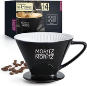 Filtro per caffè in porcellana, dimensione 4, compreso 10x filtri in carta - Filtro per caffè riciclabile - per un ottimo aroma e sapore di caffè - Olandese per 2-4 tazze - Resistente all'acqua bollente - Nero