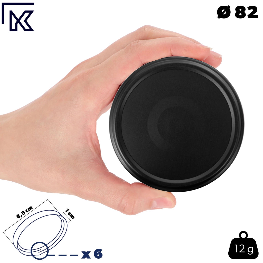 KADAX Coperchi in metallo per vasetti Virbo, 50 pezzi, diametro 82mm, nero opaco