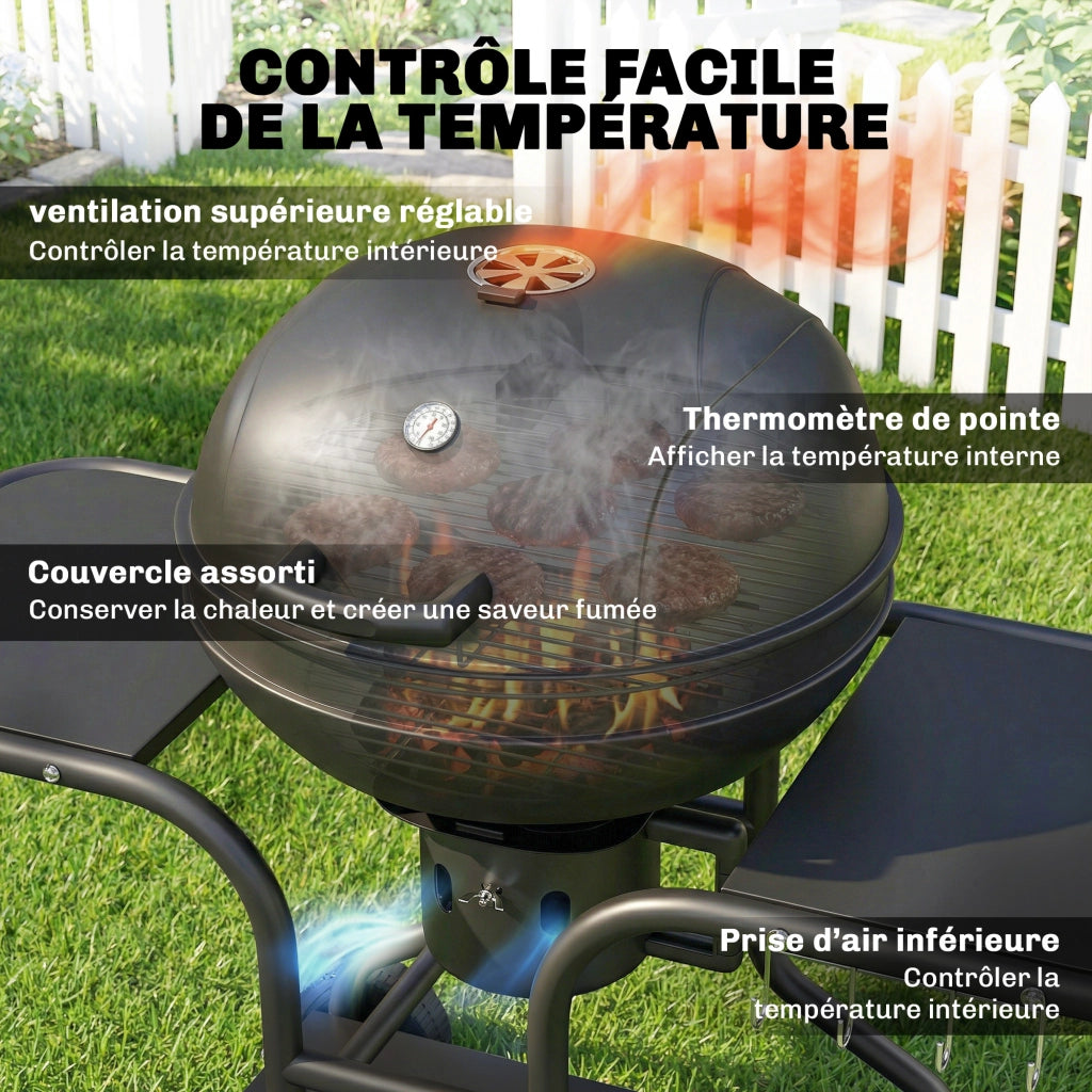 Barbecue a Carbonella Rotondo con Coperchio ¨C zephmum ¨C Nero, Acciaio, 129x63.5x106.5 cm