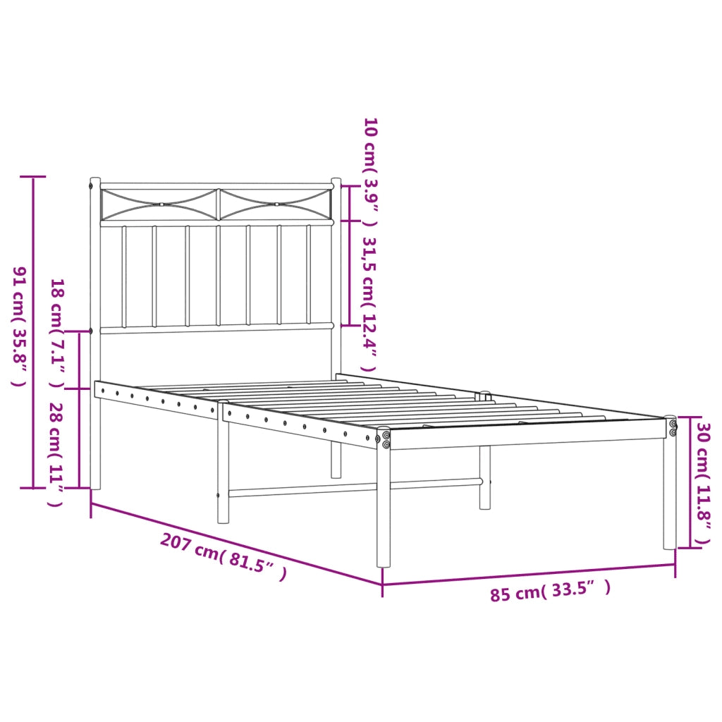 Giroletto con Testiera-Struttura Letto con testiera Metallo Bianco 80x200 cm 654701