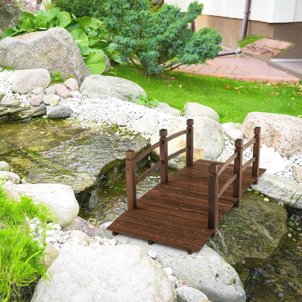Ponte da Giardino in Legno di Abete Carbonizzato con Ringhiere, Ponticello Grande Calpestabile per Giardino e Stagno Portata 150 kg, 172 × 76 × 58 cm, Marrone