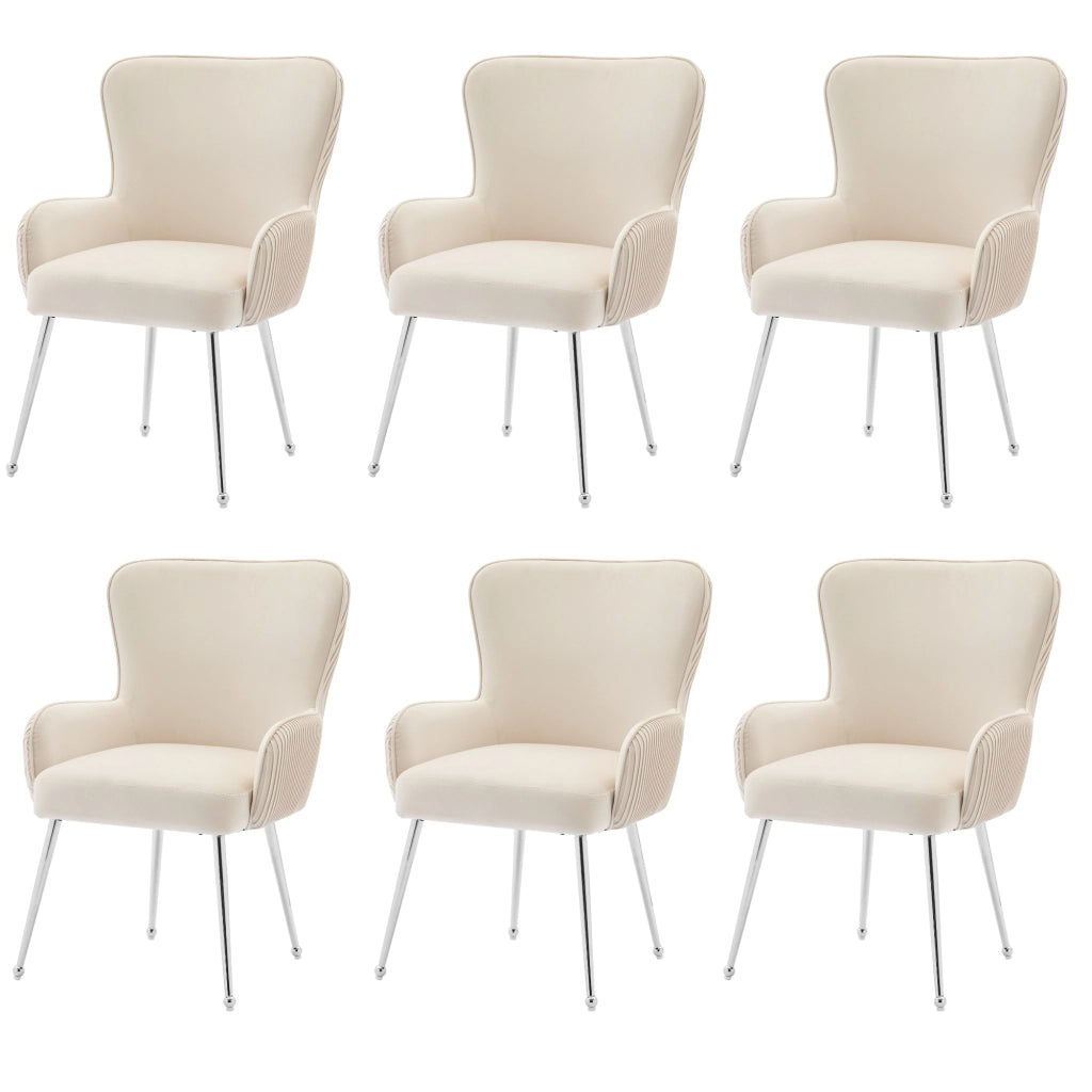 Sedia da pranzo 6 pezzi con braccioli e supporto lombare, in velluto, Beige