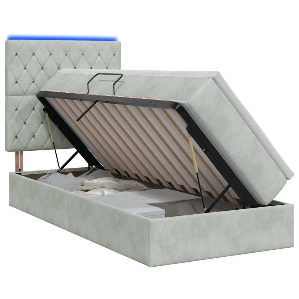 Letto con contenitore LED e materasso Grigio Chiaro 90 x 200 cm 3460044