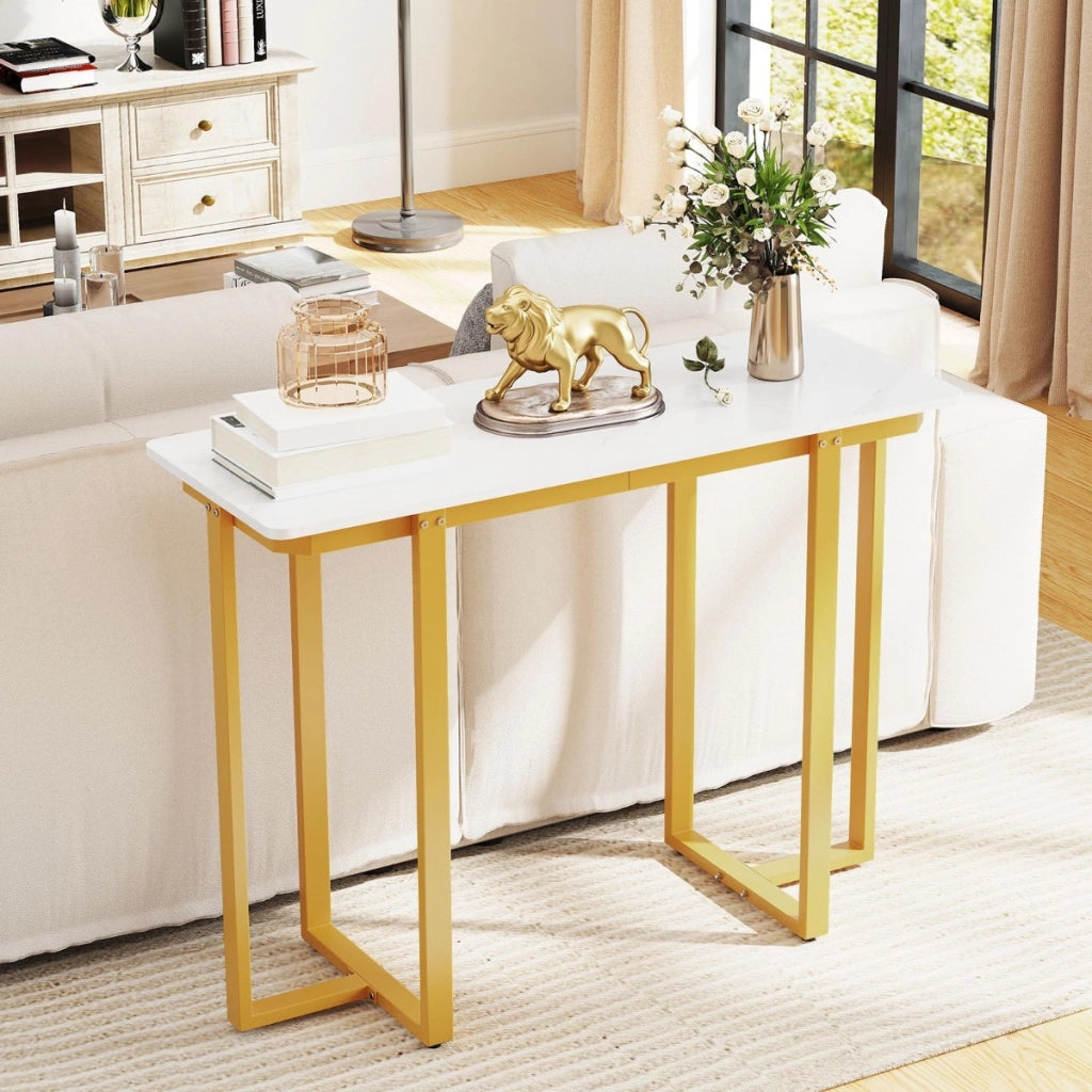 Tavolo console tavolo d'ingresso moderno in marmo finto con telaio geometrico in metallo-Tavolo stretto per soggiorno corridoio  107 x 40 x 79,5 cm