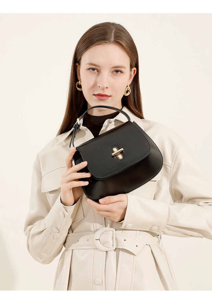Borsa a tracolla da donna in vera pelle, stile vintage, nera.