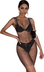 Bikini badpak trasparente con strass per donne - nero - taglia unica