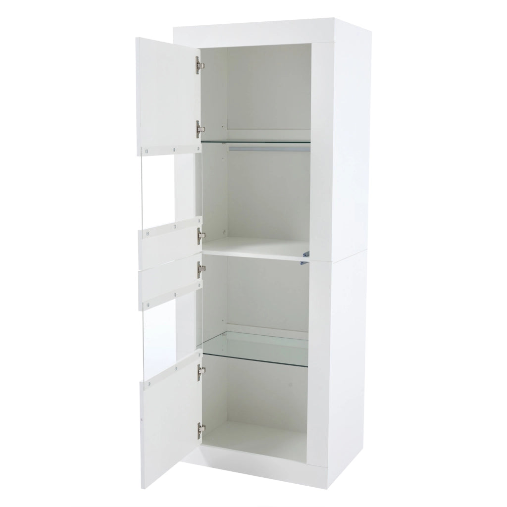Vetrina con LED e 2 ante, 3 ripiani in vetro regolabili e 4 vani, per soggiorno e cucina, bianco, 61 × 42 × 162 cm