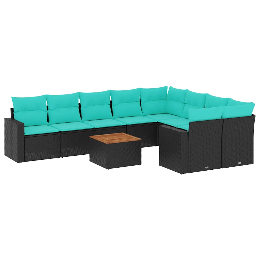 Set Divani da Giardino 10 pz con Cuscini Nero in Polyrattan