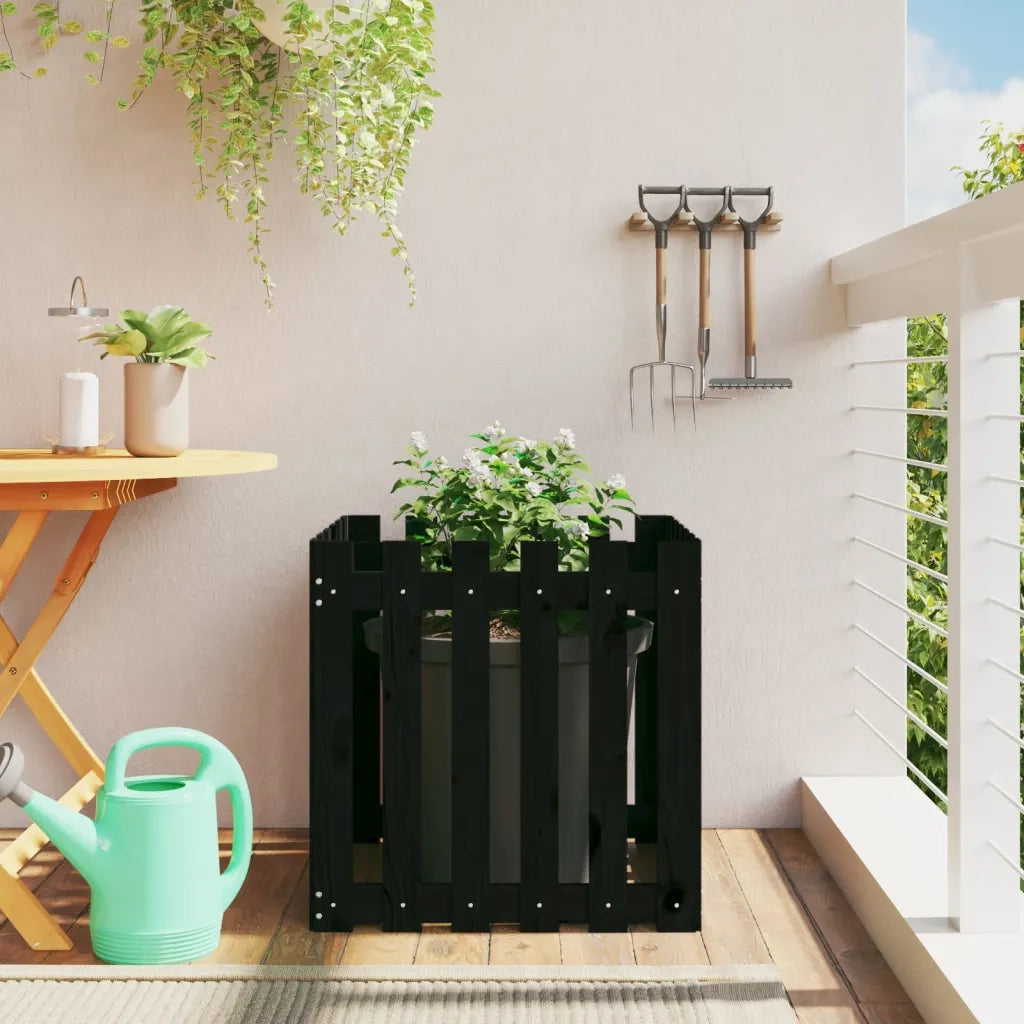 Fioriera | Cassetta per fiori | Vaso Giardino a Recinzione Nera 60x60x60 cm Massello Pino