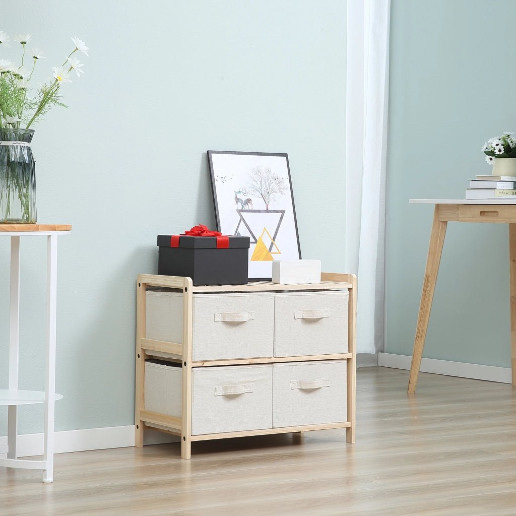 Cassettiera con 4 cassetti in tessuto lino ¨C zephmum ¨C 59x28x50 cm legno naturale beige