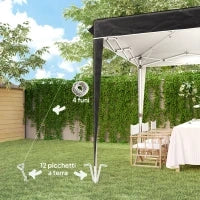 Gazebo 3x3 m per 6-9 Persone ad Altezza Regolabile con Fori di Drenaggio, in Metallo e Tessuto Oxford Nero