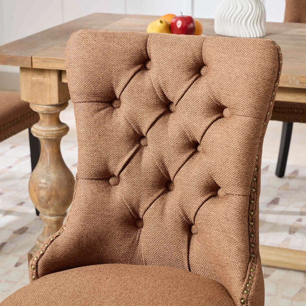 Sedie da Pranzo Imbottite in Lino con Gambe in Legno Massello, Set 2 Pezzi ¨C Xylo ¨C Marrone