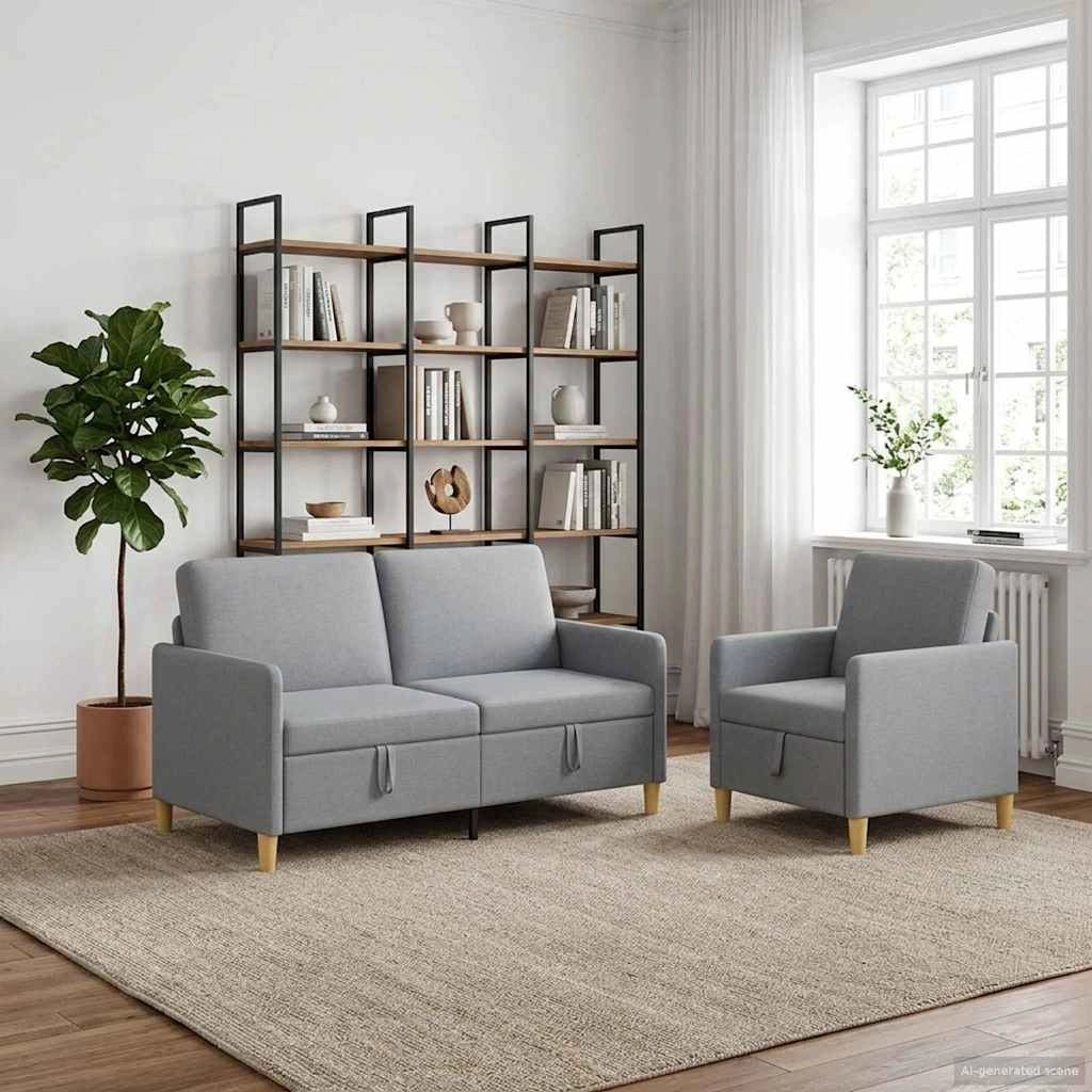 Set di Divani con Storage 2 pz Grigio Chiaro Poliestere 3429176