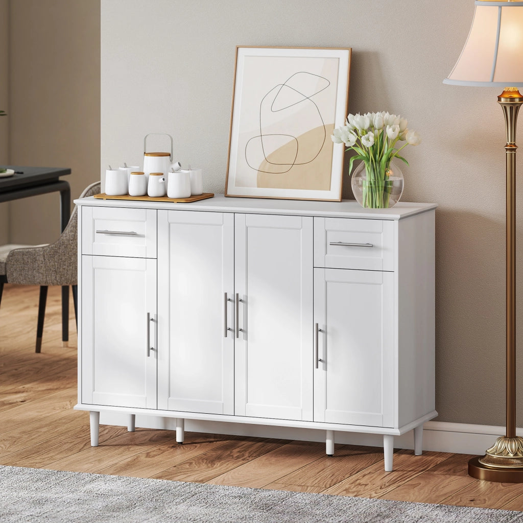 Credenza con 2 Cassetti e 3 Ante ¨C zephmum ¨C Bianco Legno 120x38x86 cm