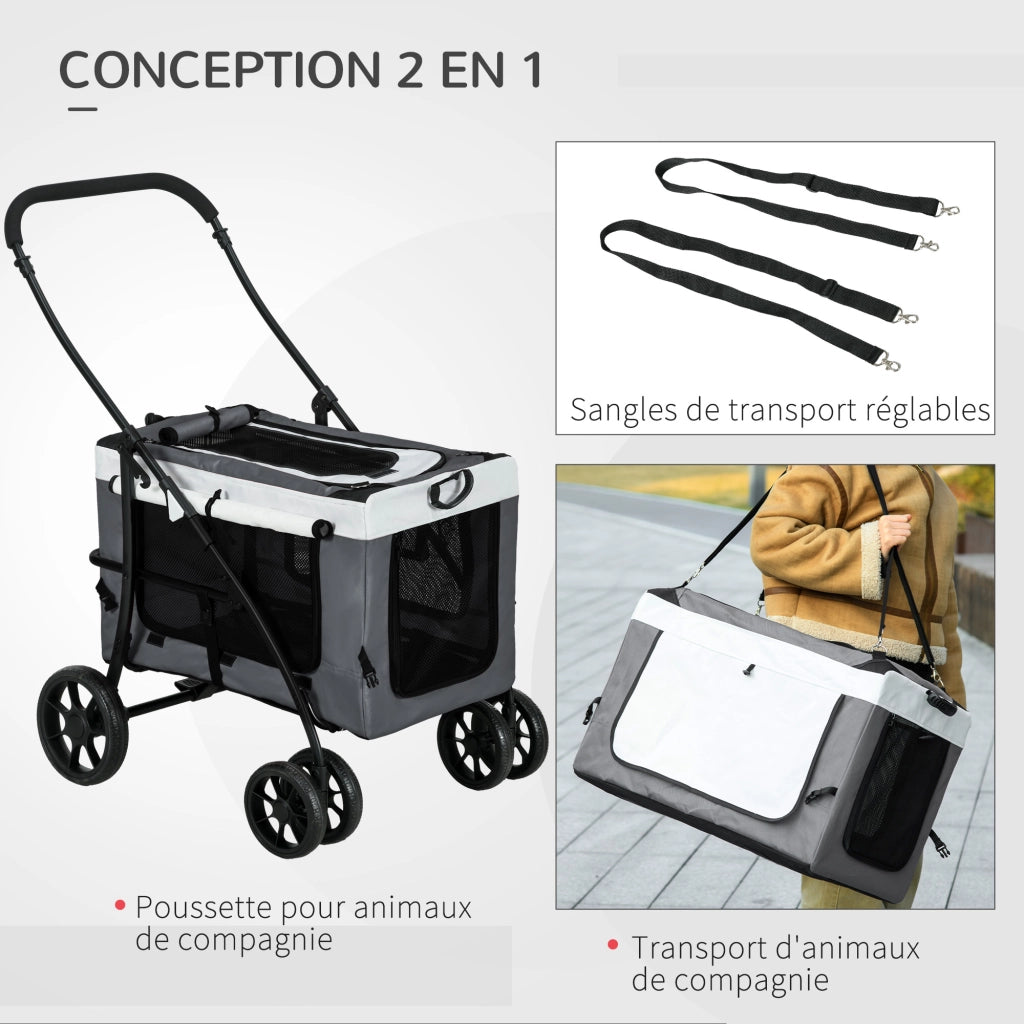 Carrello Pieghevole per Animali ¨C Zephmum ¨C Grigio 81x58x97.5 cm