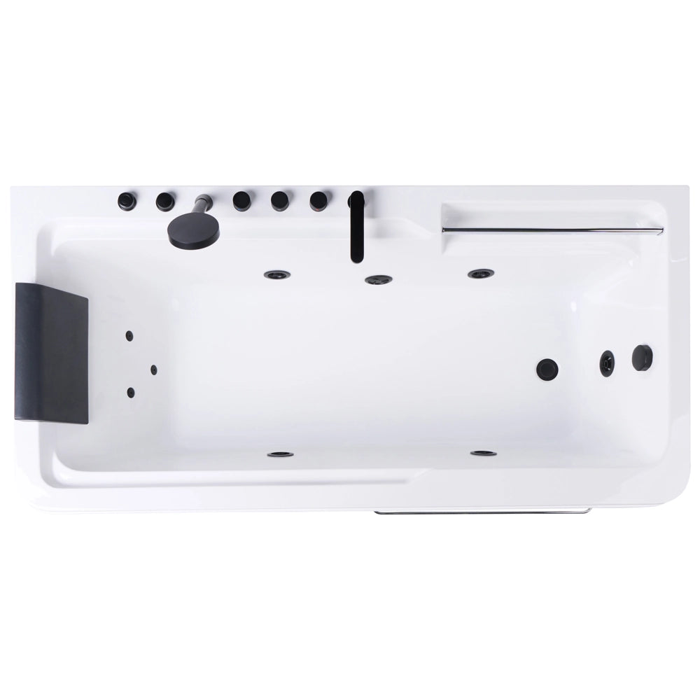 Vasca idromassaggio in acrilico bianco e legno di quercia 1800 x 860 mm con poggiatesta massaggiante e vaschetta da bagno inclusa