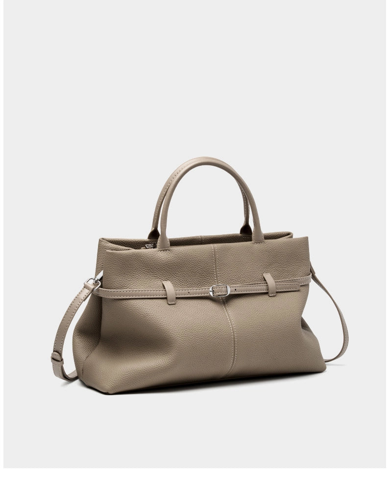 Borsa a mano grande da donna in vera pelle, colore grigio, ideale per il tempo libero.