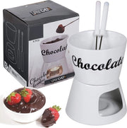 Set di Fonduta al Cioccolato - 4-Del - Ciotola di Smaltatura in Ceramica - Riscaldamento a Luce di Cera - 2 Forchette
