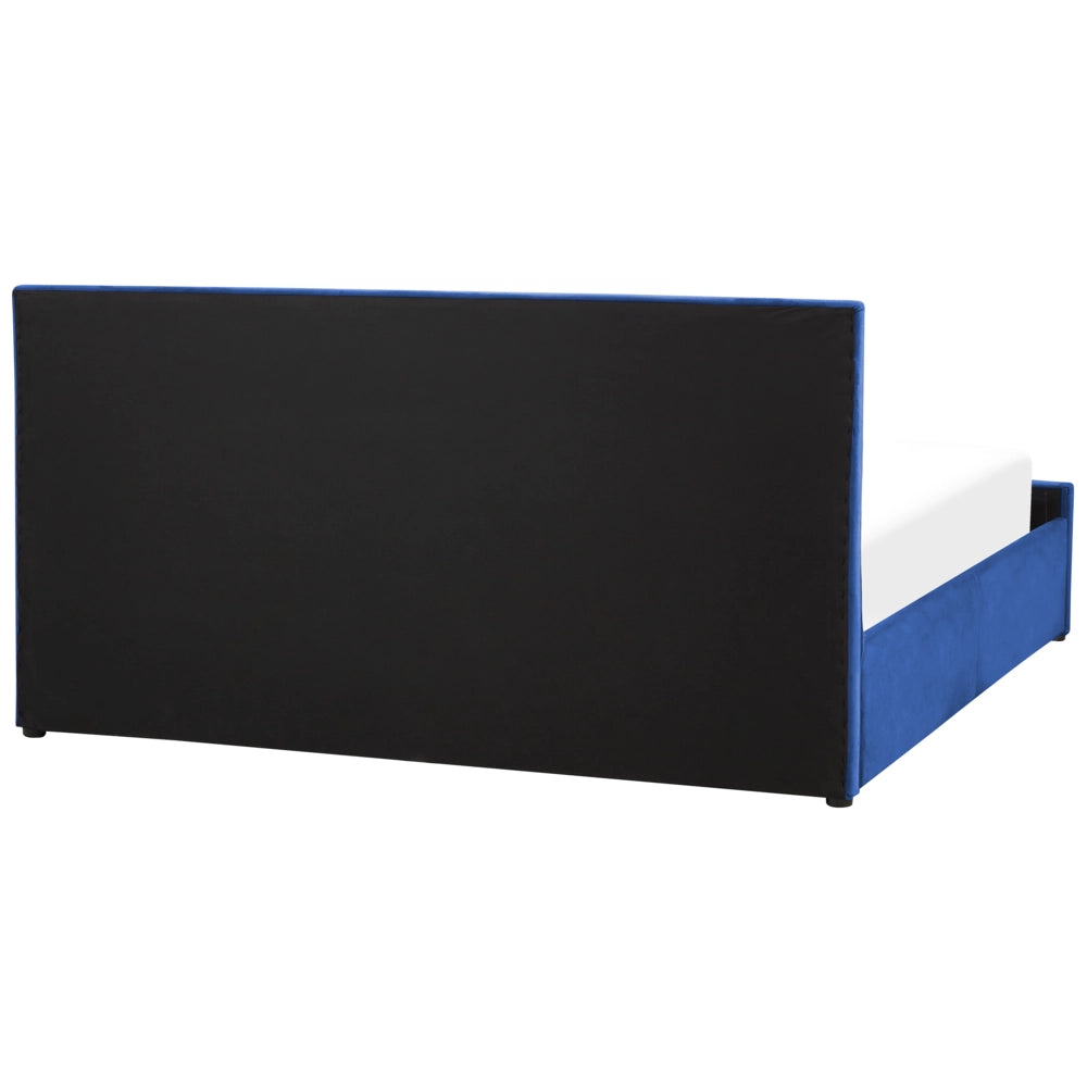 Letto contenitore Rivestimento in velluto blu 180 x 200 cm con testiera trapuntata a rombi con base a doghe
