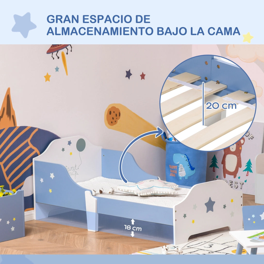 Letto per Bambini con Stampa Stelle ¨C Zephmum ¨C Legno 143x74x59 cm Blu e Bianco