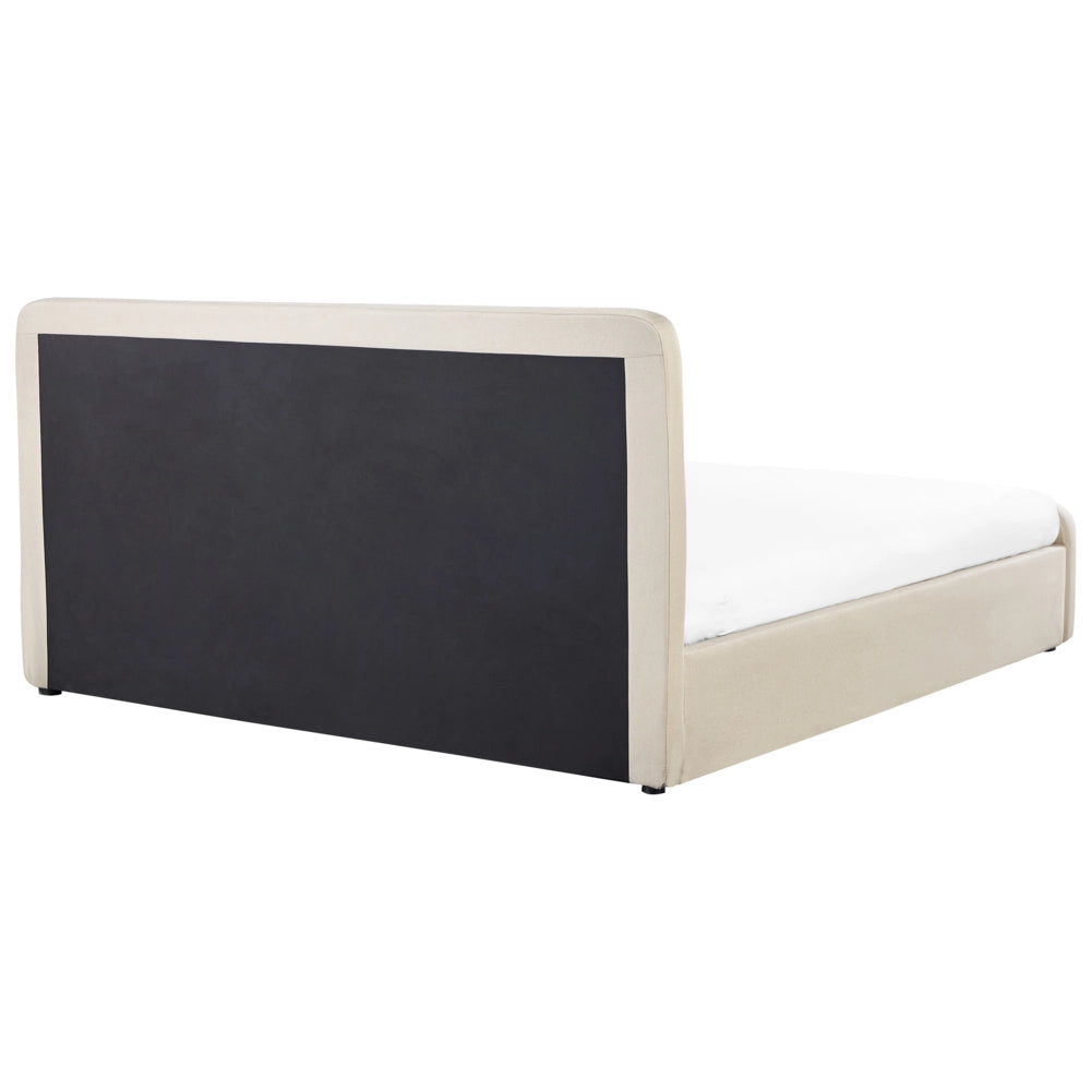 Letto a doghe Tessuto in poliestere beige Gambe in legno imbottite Pouf contenitore 180 x 200 cm Design moderno