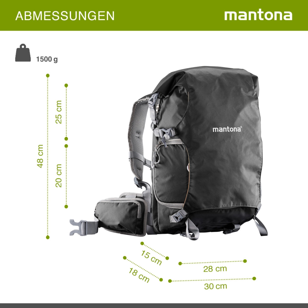 Mantona ElementsPro 30 Zaino per esterni (incl. cintura anca staccabile e copertura antipioggia, adatto a fotocamere DSLR o a sistema) nero, 480mm, 20586