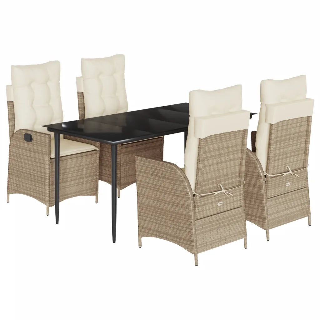 Set da Pranzo da Giardino 5 pz con Cuscini Beige in Polyrattan 3213238