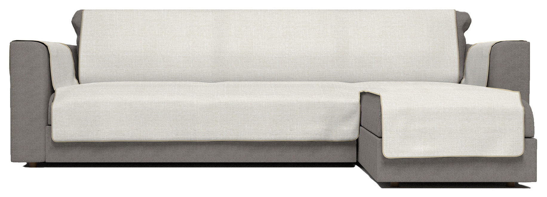 Copridivano in Poliestere con Penisola Destra Seduta 190 cm Panna