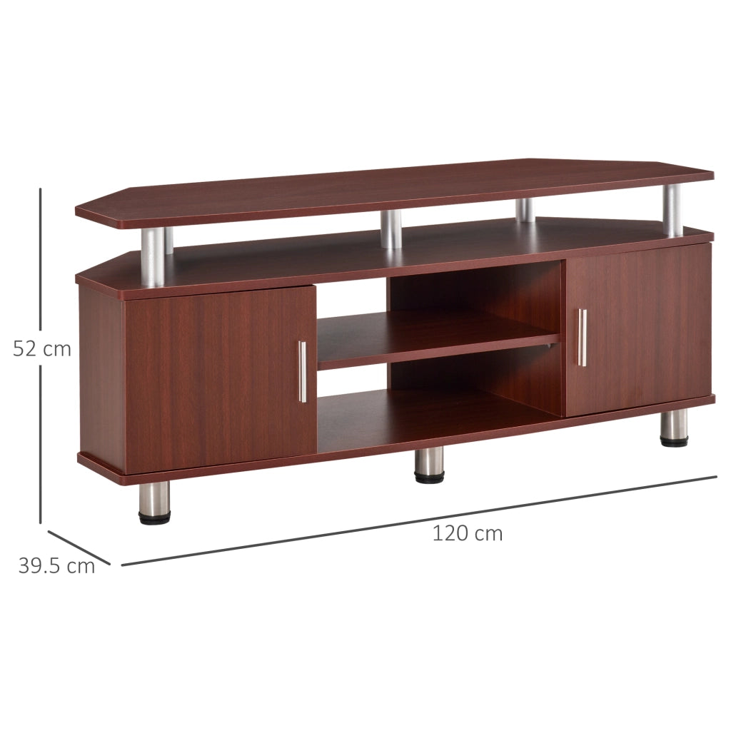 Mobile TV Classico con 2 Ripiani e 2 Armadietti ¨C zephmum ¨C MDF e Acciaio Inox, Marrone, 120x39.5x52cm